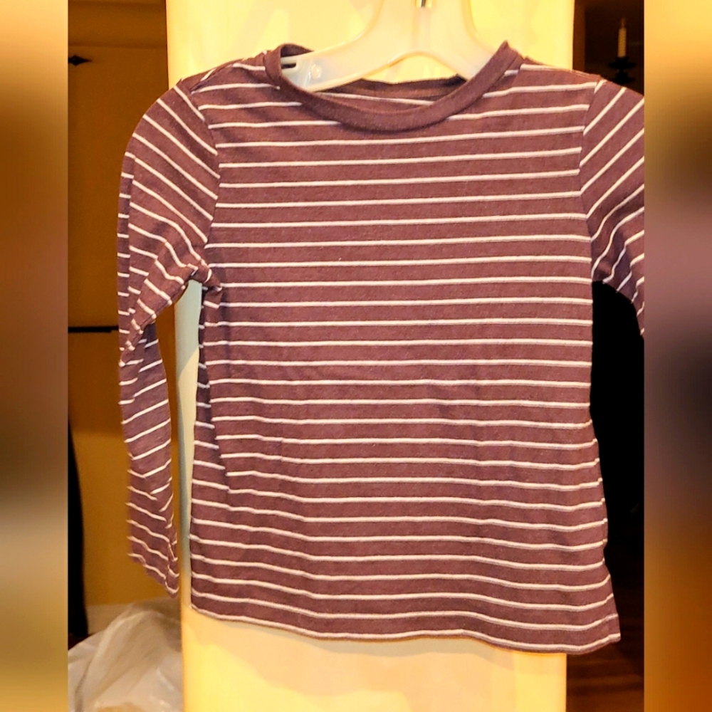 Old Navy Brown White Long Sleeve Stripe Boy Kids Small 6 -7